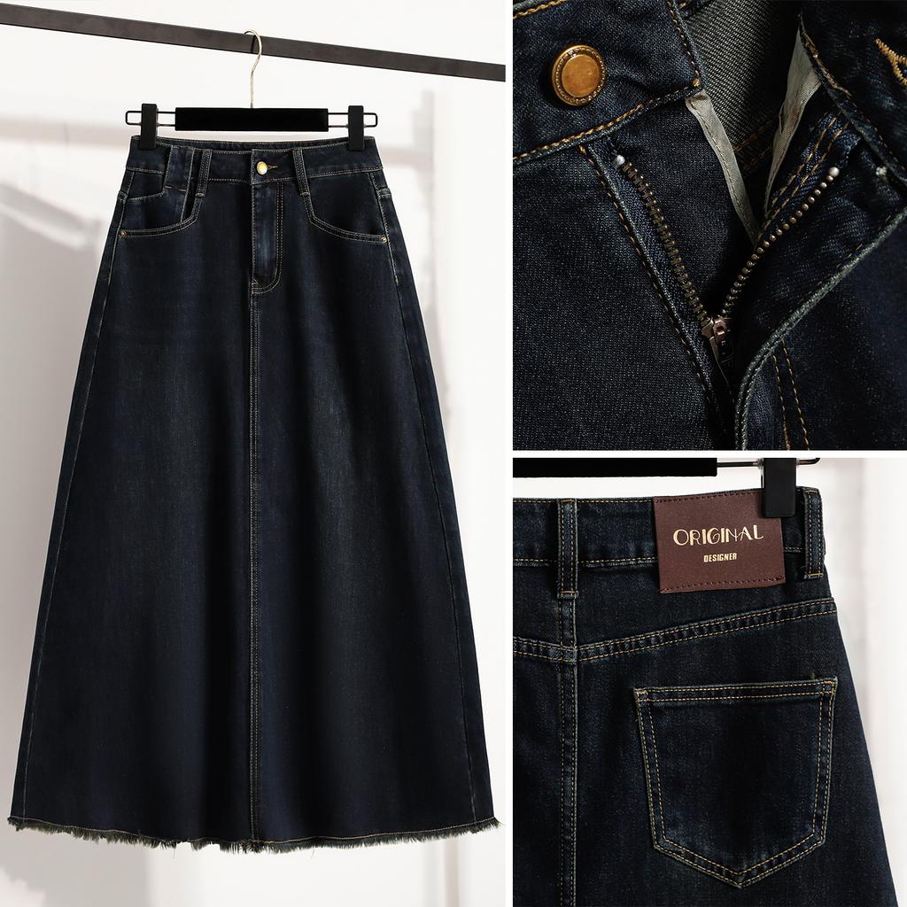 DIMANAF 2025 Plus Size Summer Elastic Denim Hole Skirts Women A-Line Fashion Loose Skirt High Waist Vintage