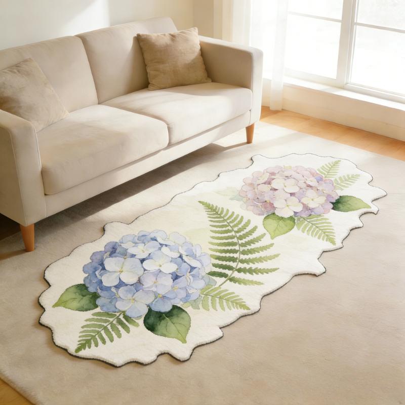 Pastoral Style Carpets for Living Room Flowers Bedroom Decor Carpet Fluffy Soft Irregular Shape Bedside Rug Home Plush Floor Mat