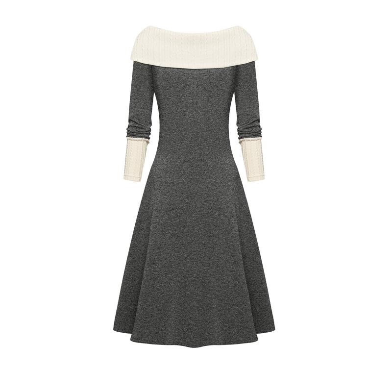 Europe, America, Autumn and Winter Fashion Women's Dress with Long Sleeves and A Shoulder.