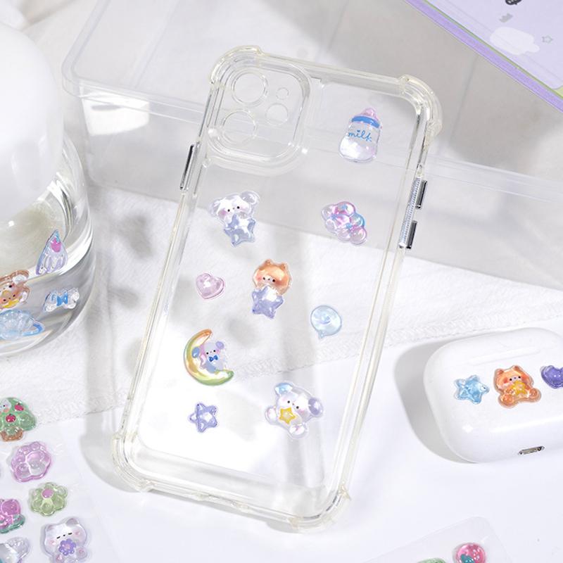 2Sheets/Set Embossed Stickers Cute Animals Bear Cat Puppy Chick Rabbit DIY Decorative Sticker Crystal Jelly Patch Decoration ZYF