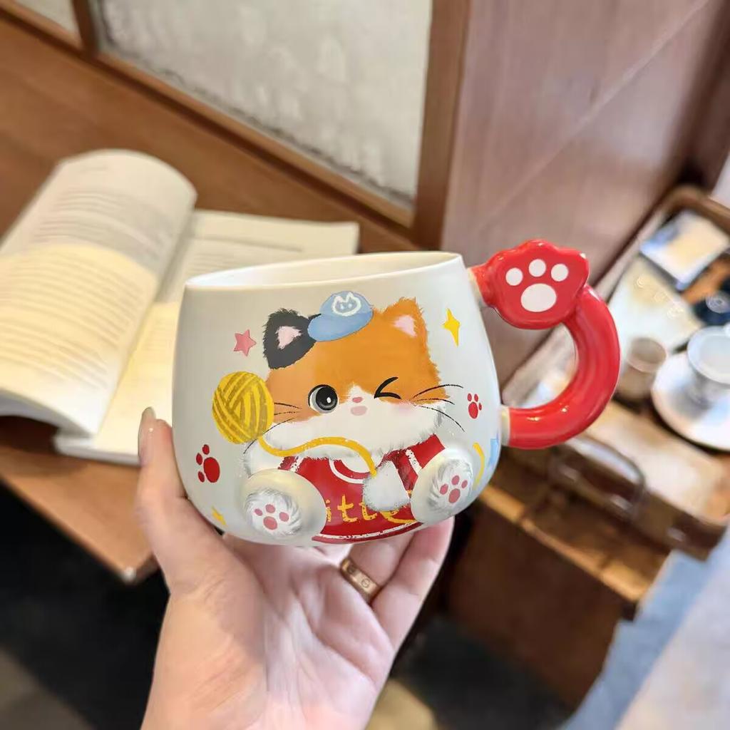 Cat Mug with Lid Spoon High Value Cute Cup Ceramic Water Cup for Women Home Large Capacity Breakfast Cup for Children