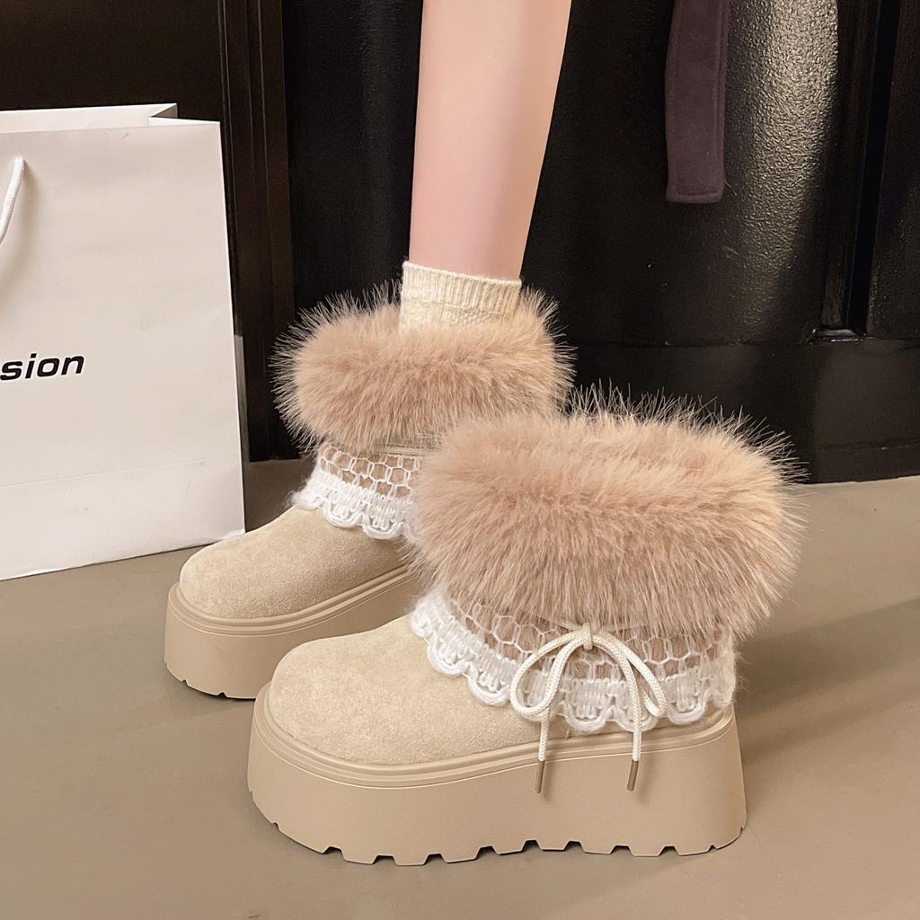Fashion retro millennial style plush snow boots women's winter new thick-soled heightening cotton shoes