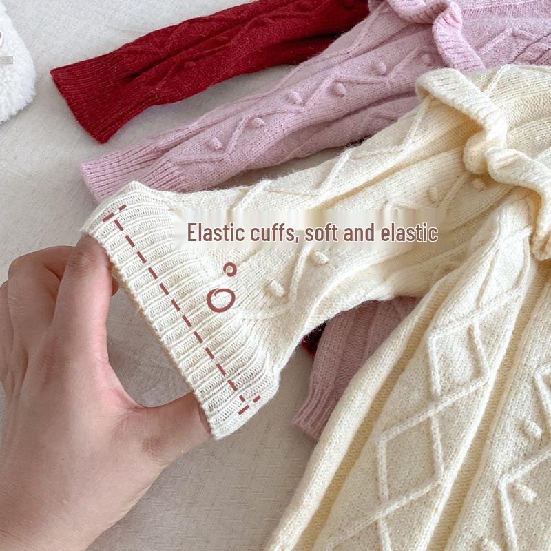 Baby Solid Color Winter Romper 2025 - Korean Style Jacquard Onesie for Newborns. Super Cute and Trendy!