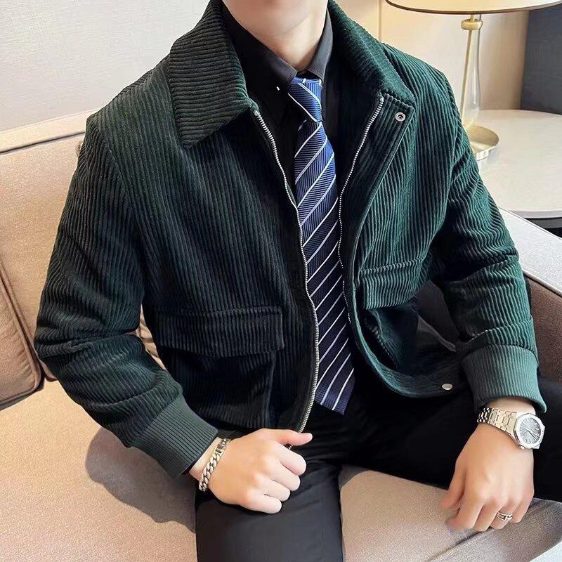 Unisex American Retro Corduroy Jacket - Trendy Spring/Autumn Workwear with High Street Lapel Design