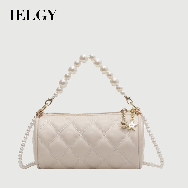IELGY Ladies Messenger Bag Pearl Handbag Simple Chain Cylinder Bag