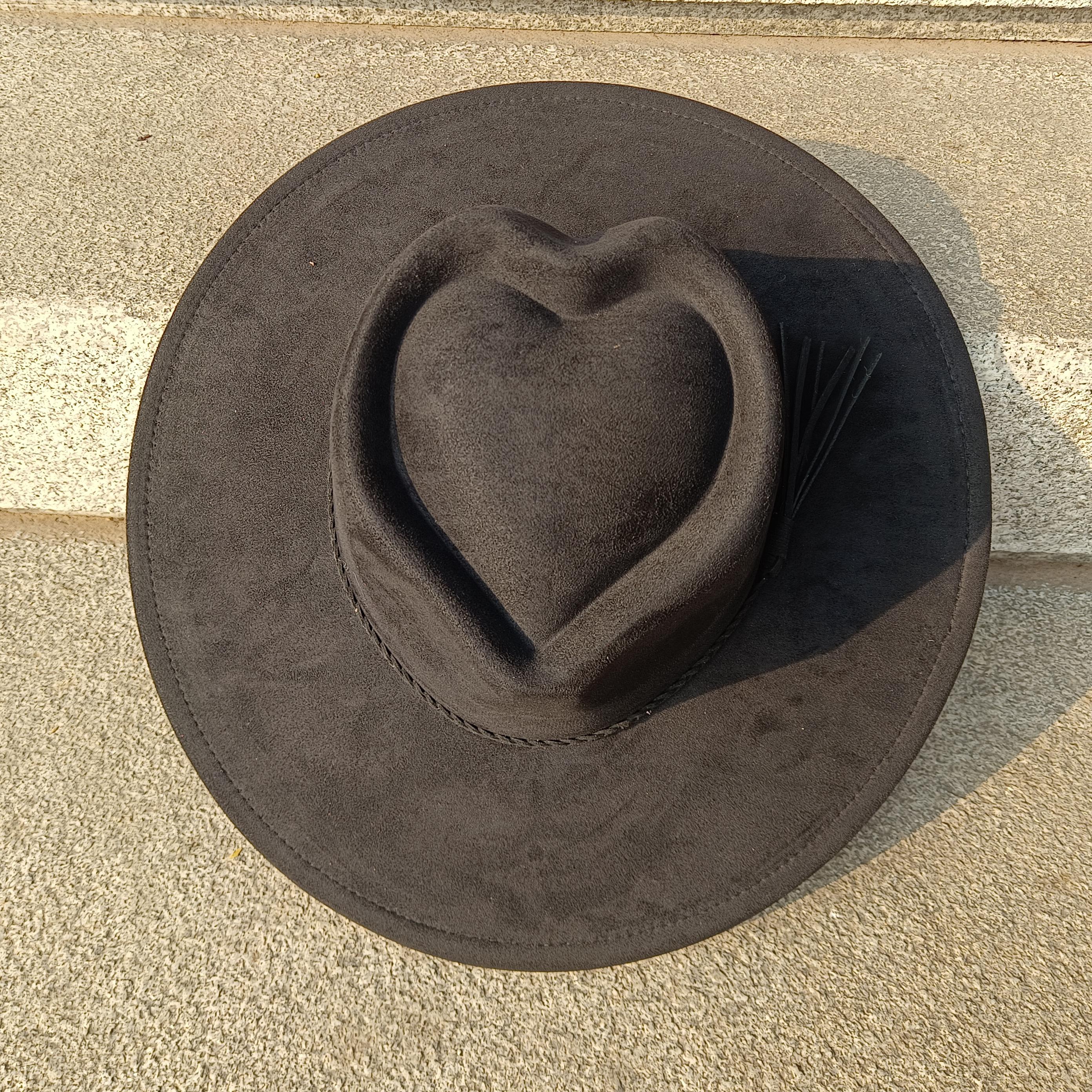 Heart Vegan Suede Hat Blank with Logo Engraving Autumn/Winter Hats for Men and Women Hat for Burning Heart Wide Brim Hat M 56-58cm