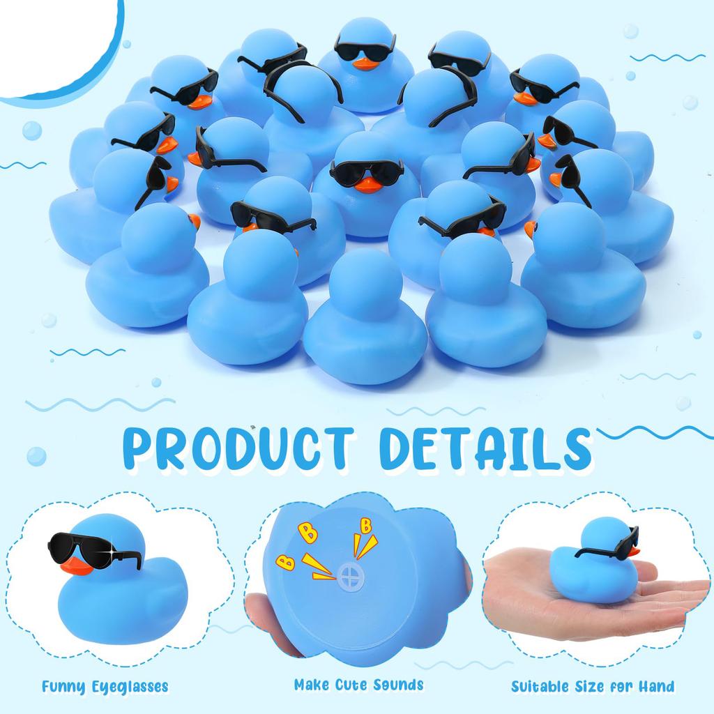 1-100Pcs Mini Rubber Ducks Blue Set In Bulk With Sunglasses Float Squeak Tiny Rubber Duck Toy For Party Birthday Supplies