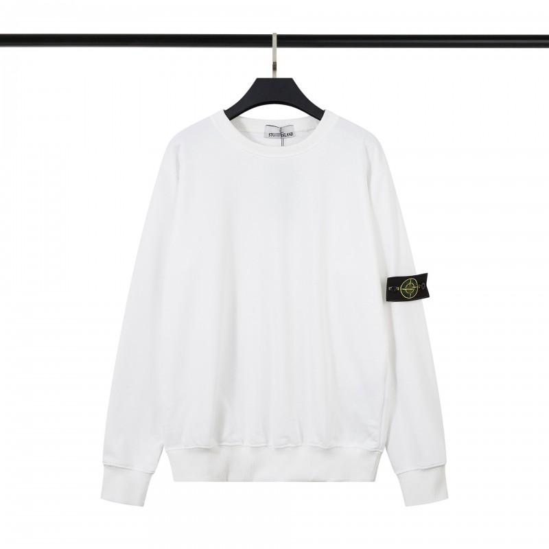 STONE Classic Solid Color Crewneck Sweatshirt Men Women Casual Long Sleeve Pullover With Badge Loose Fit Teenagers