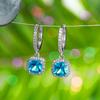 Vintage Damen Blaue Kristallsteine Klassische Silberfarbene Creolen Zierliche Braut Quadratisch Hochzeit Für Frauen