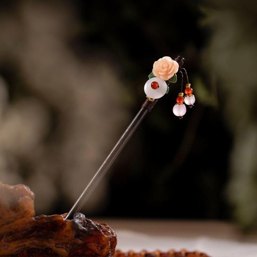 Hanfu Imitation  Flower Hair Sticks Hair Accessories Chinese Style Hairpin Wooden Hair Fork