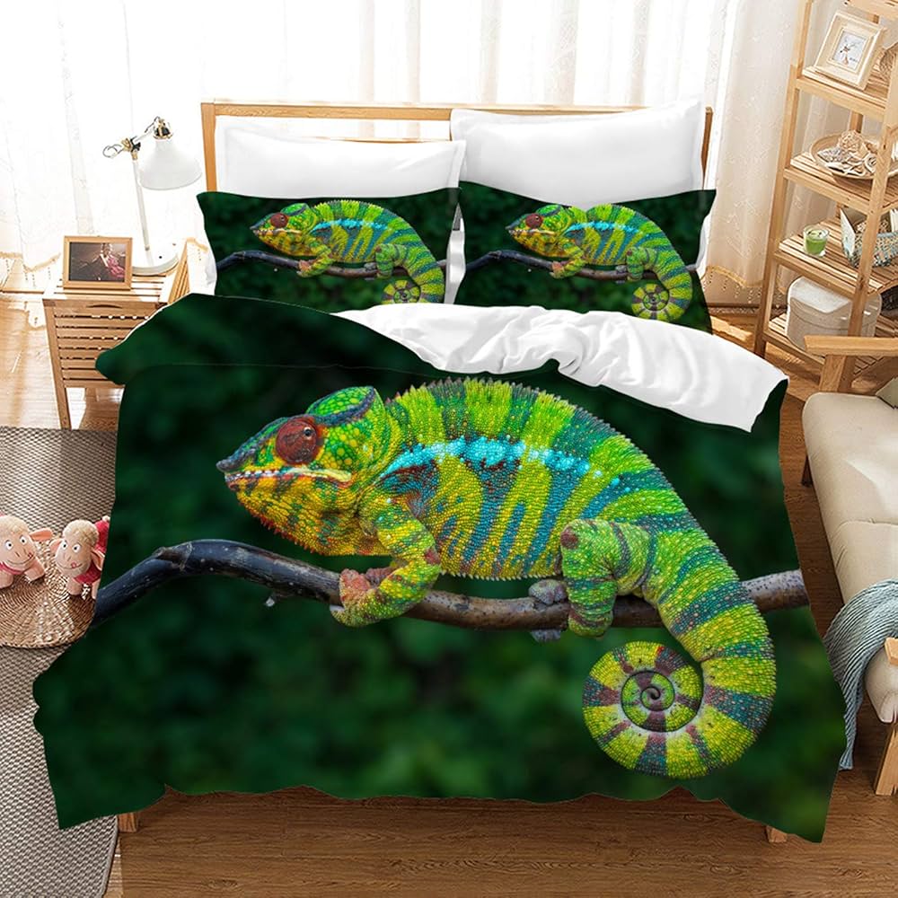 

Lizard Reptiles Duvet Cover Gift for Boys Girls Funny Gecko Bedding Set Full Queen Microfiber Cute Animal Theme Comforter Cover EU Single(135x200cm)