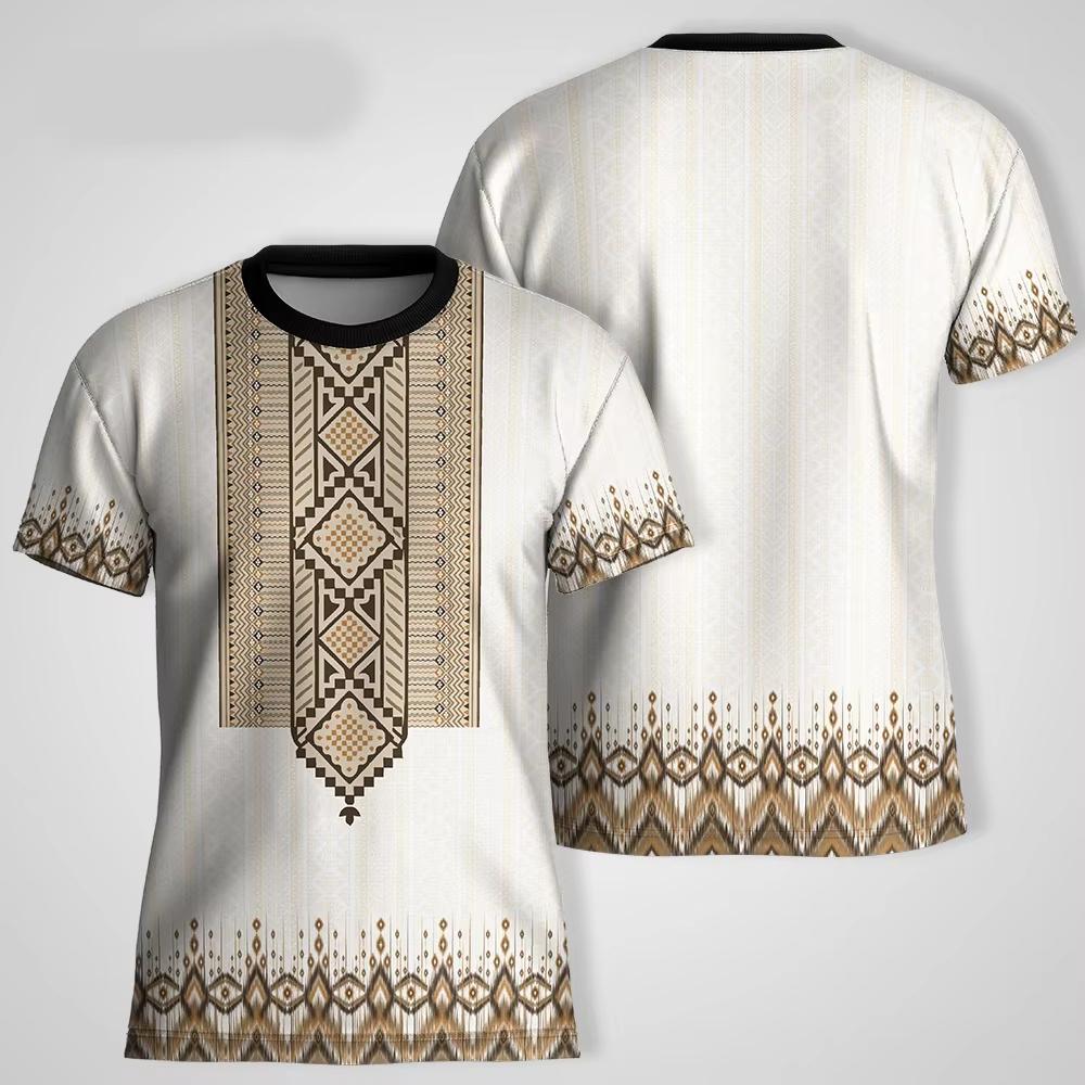 Summer Vintage Ethnic Tribal Style T-shirt Men T-shirt Short Sleeve O-neck Casual Tshirts Clothes Women Fashion Clothing Daily Tees Top