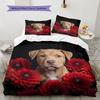 Flowers and dogs Pattern Bedding Quilt Set Quilt Cover Pillowcase Home Decoration Birthday Gift (1 * duvet cover + 2 * pillowcase, without core)