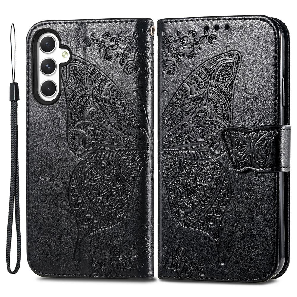 For Samsung Galaxy A55 5G Cell Phone Case Butterfly Imprinted Leather Cover