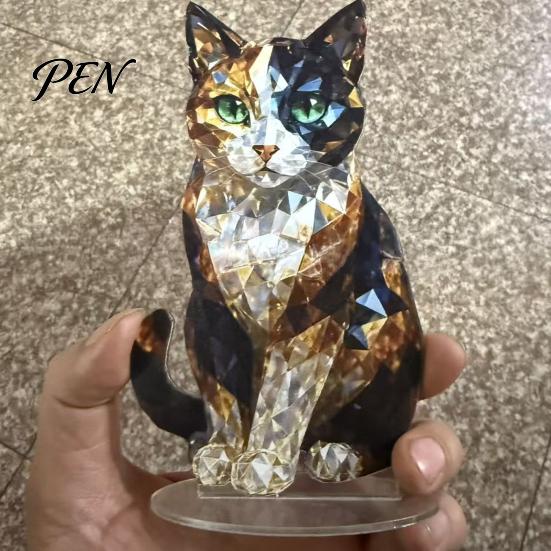 Acrylic Animal Ornaments Geometric Faux Crystal Sculpture, Sparkling Cat/Owl/Eagle/Dog Statue, Light Luxury Room Decoration Desktop Figurine Ornament