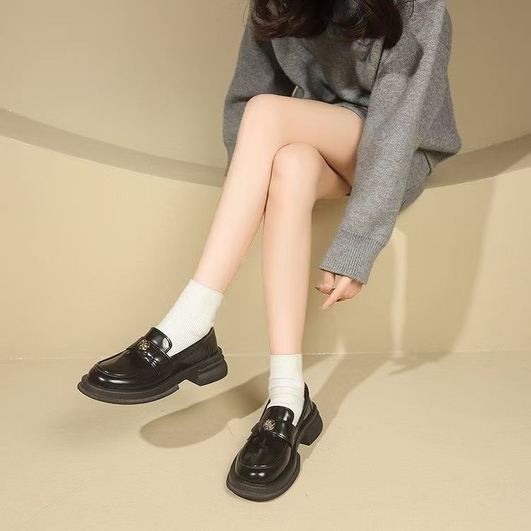 Retro soft-soled hot-air platform loafers women's single shoes British style black small leather shoes women's spring 2025 new models