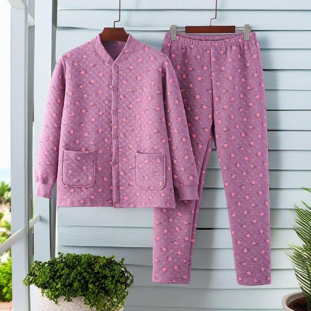Women's Plus-Size Quilted Pajama Set for Middle-Aged & Elderly