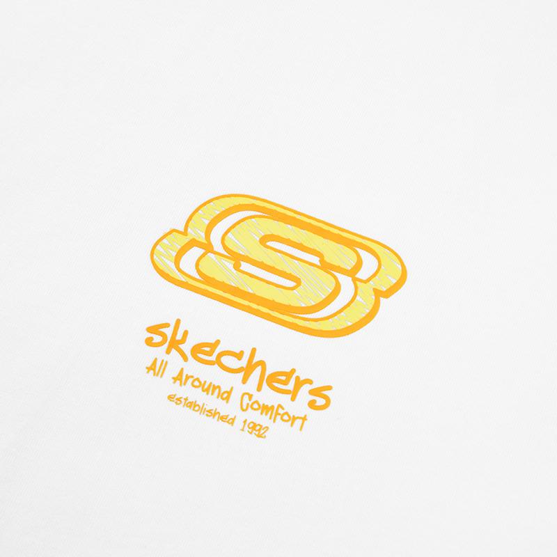 Skechers Logo Pattern Design Versatile Round Neck Pullover Short Sleeve T-Shirt Unisex Tops Bright-White L224U137-0019