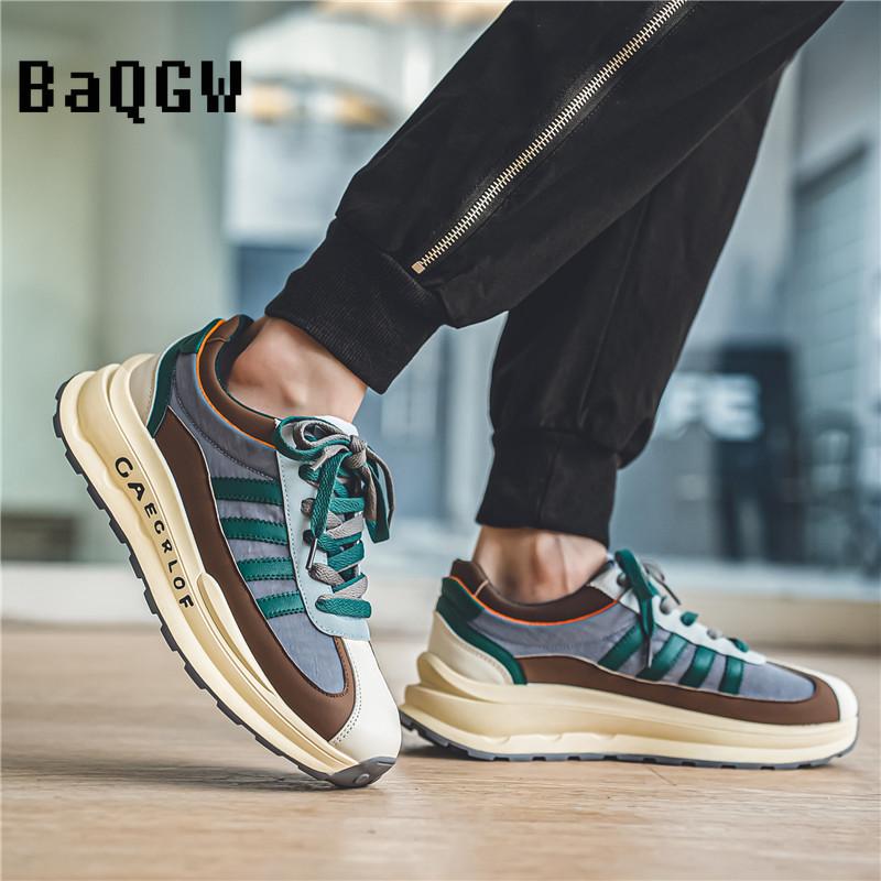 Designer Luxury Chunky Sneakers for Men Fashion Casual Color Block Leather Breathable Height Increased Platform Running Shoes