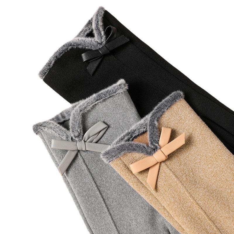 Warm Gloves for Women In Autumn and Winter Outdoor Riding Cold Proof Thickened Plush Velvet Cute Bow Develvet Touch Screen Gloves