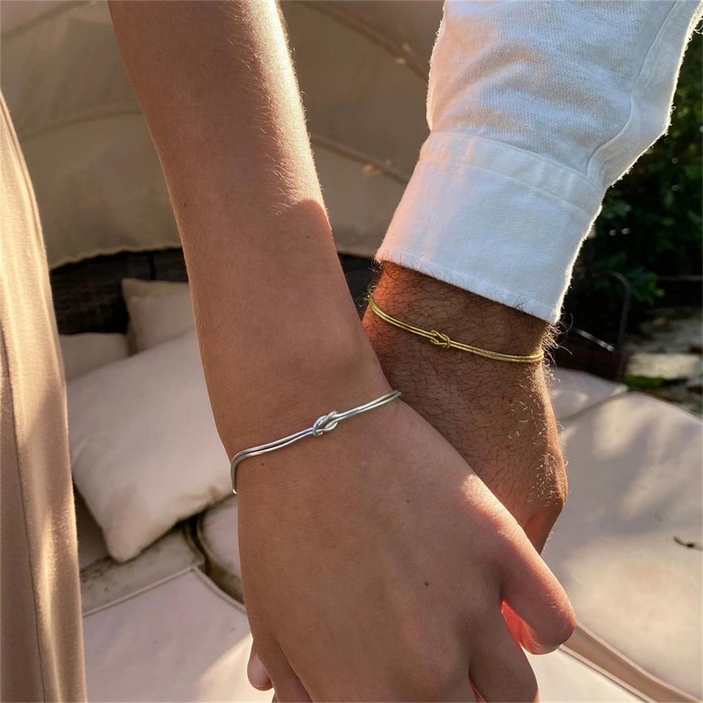 2 Pieces Couple Bracelet Adjustable Chain Bracelet Knot Bracelet Alloy Texture Fashionable Accessory for Lover Couple
