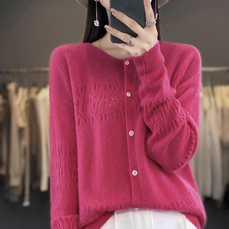 QingHe Cashmere Women's 30% Cashmere Cardigan - Soft & Warm Wool Blend Sweater