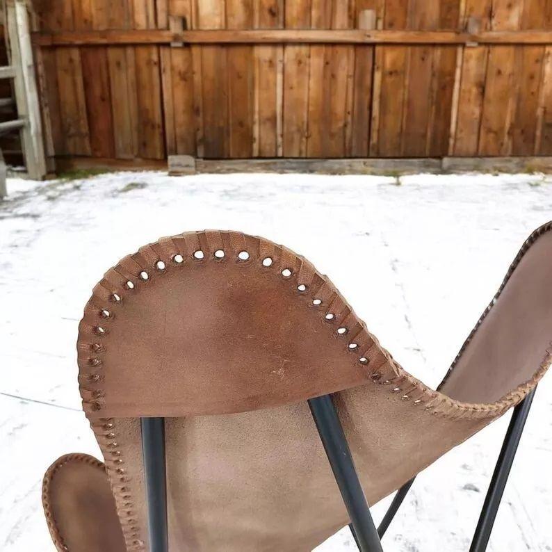 Handmade leather butterfly chair Leather accent chair living room chair
