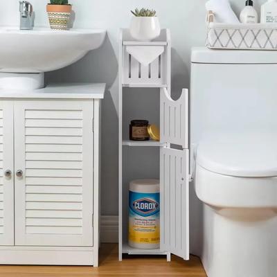 Bathroom Storage Cabinet Toilet Paper Holder Stand With Door Free-Standing Storages Shelfs Small Spaces Corner Organizer Shelves