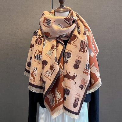 Imitace kašmírové šály Dámská zimní Kočka Módní Zesílená Teplá šála Proti Chladu Klimatizační šál