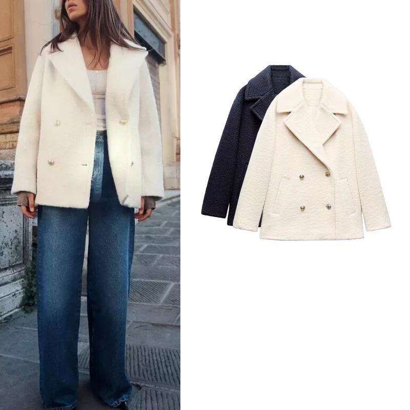 Fall and Winter New Women's Clothing Beaded Leather Double Breasted Lapel Long Sleeves Coat Outwear 3046296 3046049