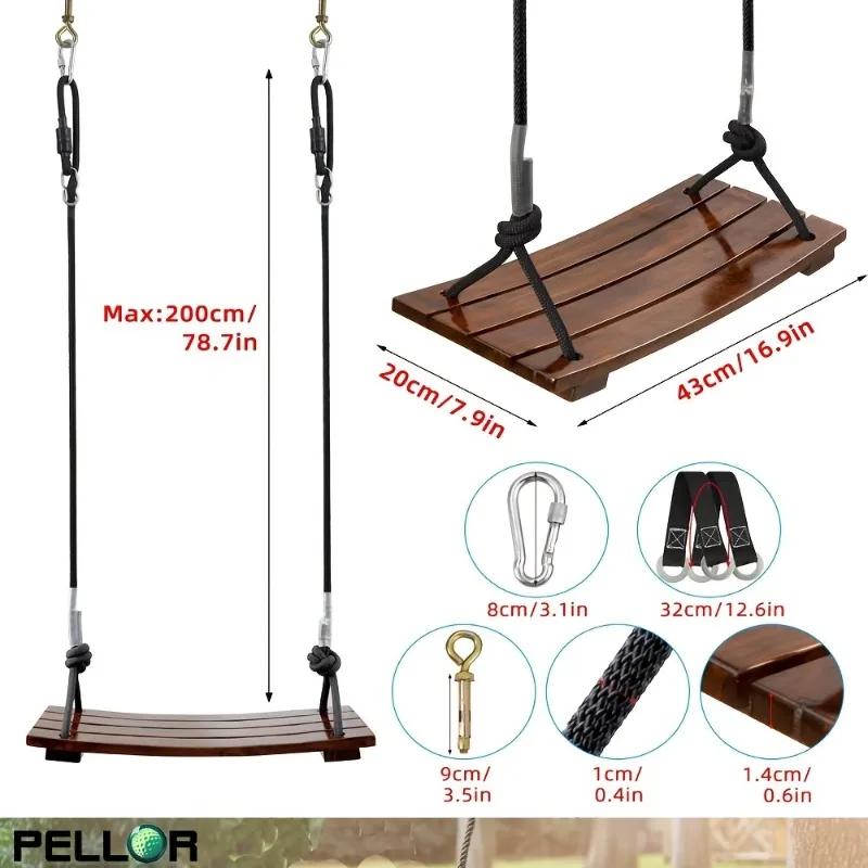 Wooden Swing Adult Outdoor Swing Chair Heavy-Duty Wooden Indoor Outdoor Porch Swing Backyard Garden Hanging Seat Party Activity