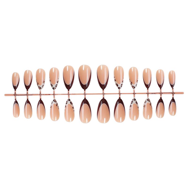 Leopard Print French Tip Almond-Shaped Wearable Nail Art Tips