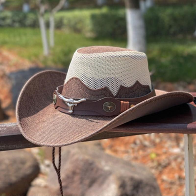 Adult Unisex Cowboy Hat for Travel Outdoor Summer Sun Hat Soft Breathable Mesh Cowgirl Hat Women Men Beach Cap Headwear