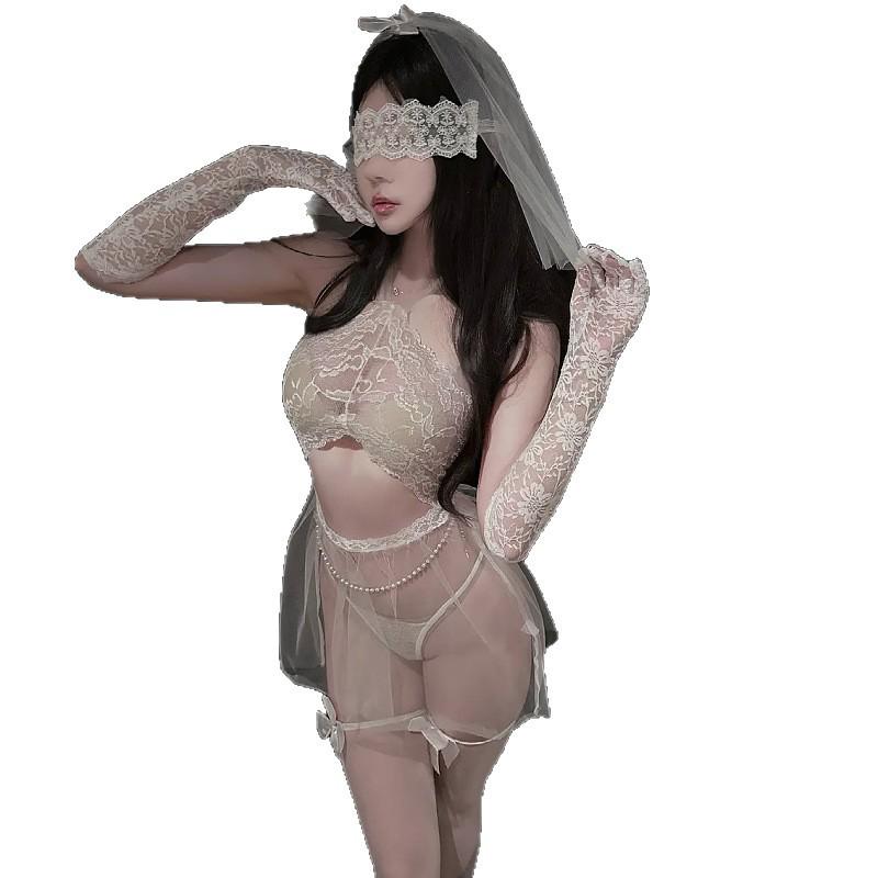Women's Sensual White Bridal Lingerie: High-End Seductive Cosplay See-Through Soft Gauze Pajamas