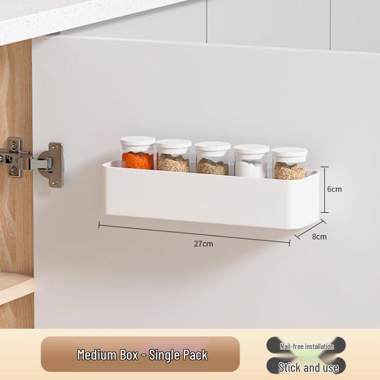 Wall-Mounted Storage Box for Kitchen and Bathroom, No-Drill Cling Film and Shampoo Holder.