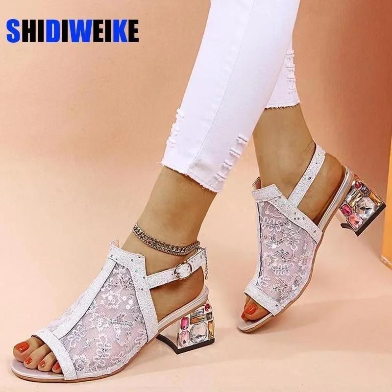 Zapatos de Mujer 2025 Rebajas Sandalias de Mujer Sandalias de Vestir Modernas Mujer Correa con Hebilla Malla Brillante Tacón Cuadrado Zapatos con Punta Abierta Mujer