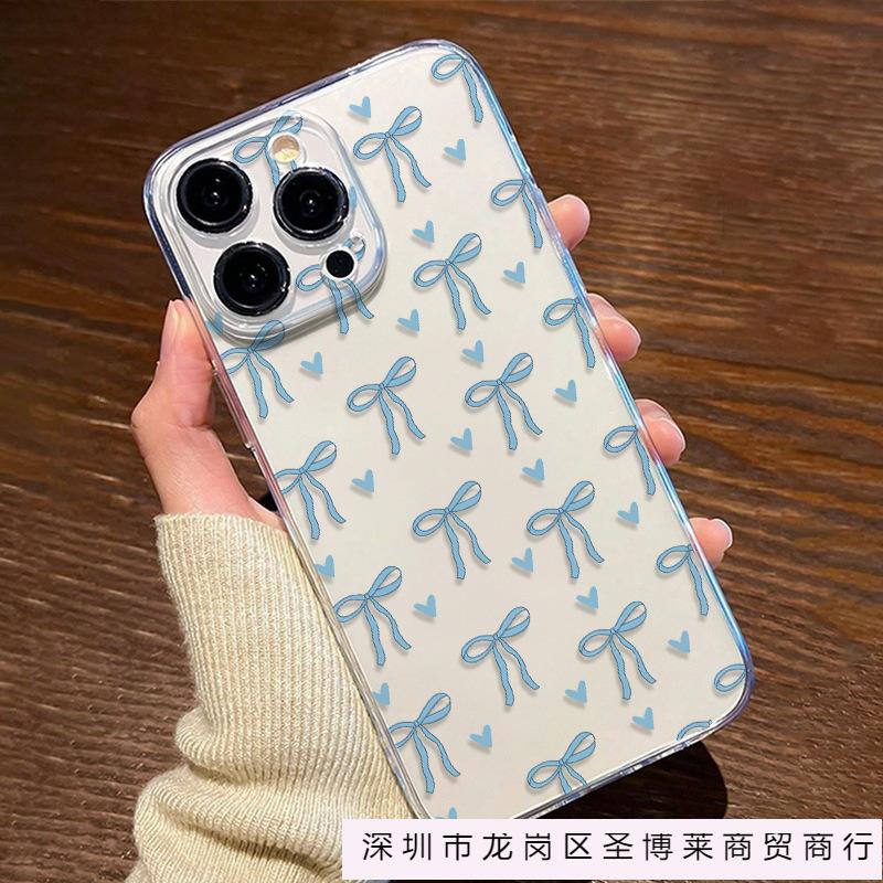 Full screen bow for iPhone phone case 13/12/11 Apple 15/14promax transparent 16Pro soft