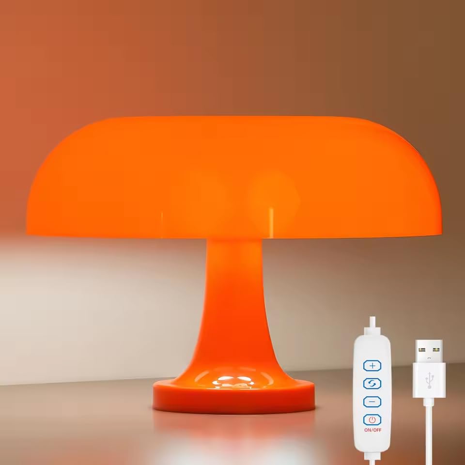 Zmart Klassische Pilz-Tischlampe, Moderne Bauhaus-Kunst-Tischlampe, Schlafzimmer-Nachttischlampe, Dänischer Designer Orangefarbene Dekorierte Tischlampe, Vintage Retro Lig