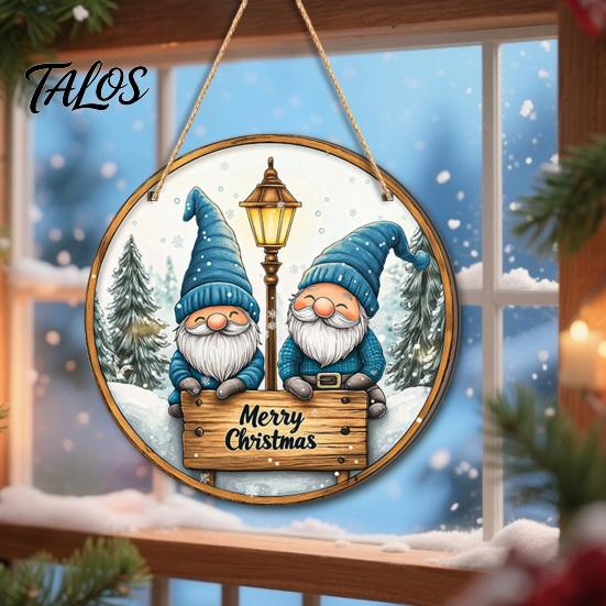 Xmas Hanging Ornaments for Doors Santa Wooden Round Wall Decor, Vintage Christmas Ornaments, Holiday Decor Home Sign Door Window Wall, Farmhouse Gift