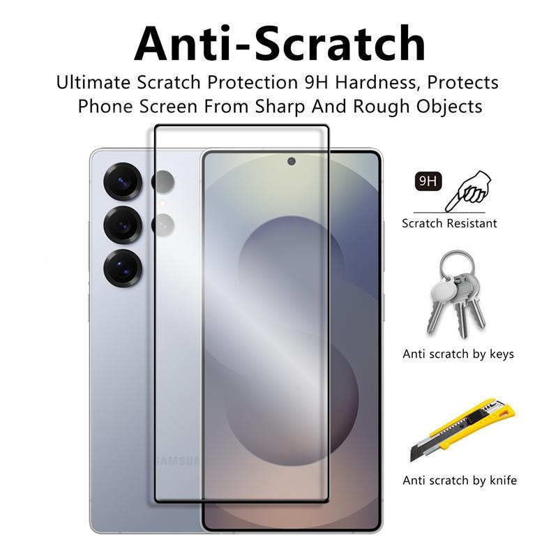 6in1 Slim Soft Fiber Lens Cap + 9H Tempered Glass Flim For Samsung S26 Ultra S26 S25 FE Edge S24 S23 S22 S21 Plus Protector Flim