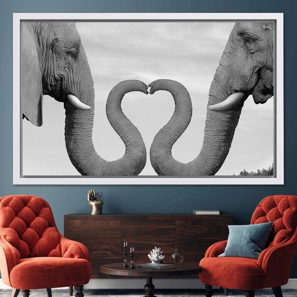 Amore Cuore Elefanti Tela Pittura Moderna in bianco e nero Animale africano Murale Poster Stampa Ufficio Camera da letto Soggiorno Decorazioni per la casa Cuadros