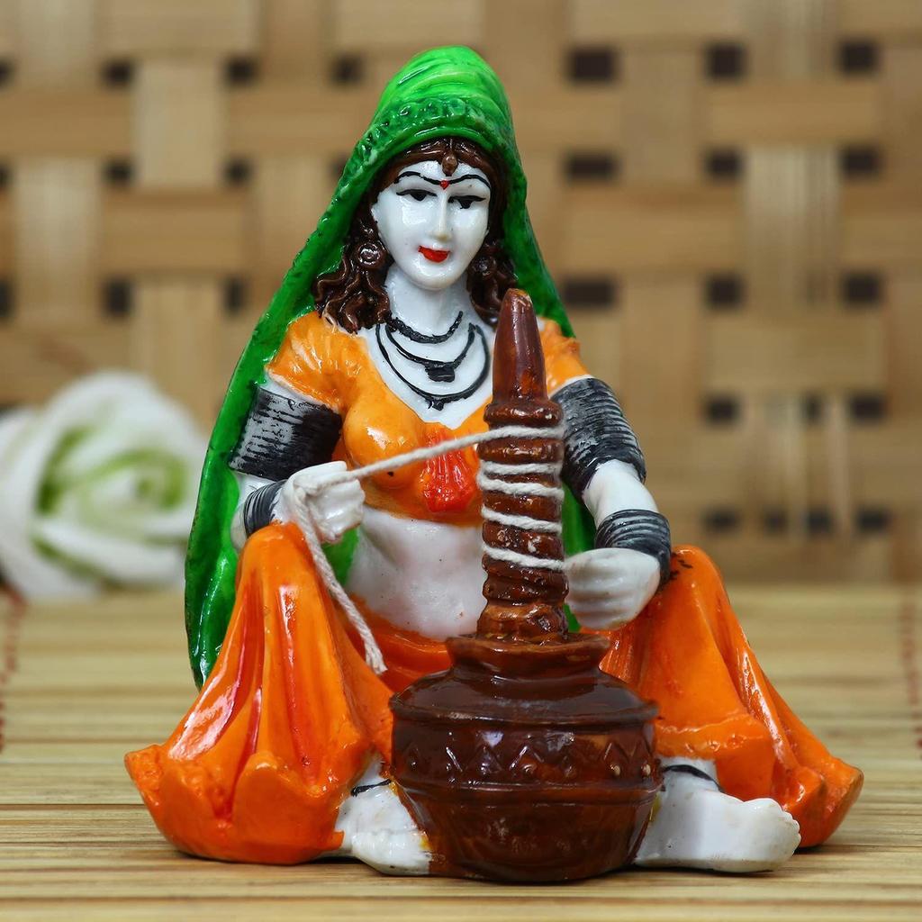 Rajasthani Lady Using Makhan Handi Polyresin Statue