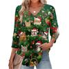 Women's Fashionable Casual Christmas Printed V-neck Top