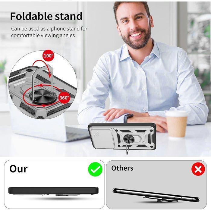 Coque pour Xiaomi 15 Pro - E.F.CONNECTION - Rigide Antichoc - Argenté - Protège-caméra - Support 360°