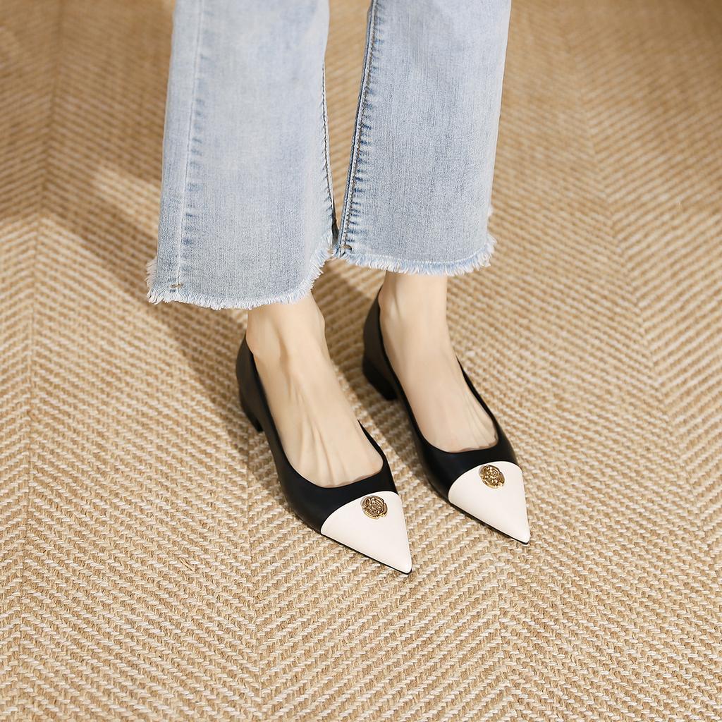 2008-16 mała złota moneta szpiczaste płaskie buty 2025 nowa kolorystyka szpiczaste buty na niskim obcasie profesjonalne do pracy kobiety