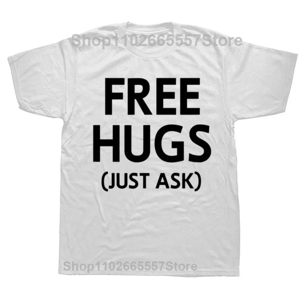 Free Hugs And Maybe A Kiss Graphic Print Tops Men Oversized New Funny T-shirt Summer Hip Hop Short Sleeve Crewneck T Shirts