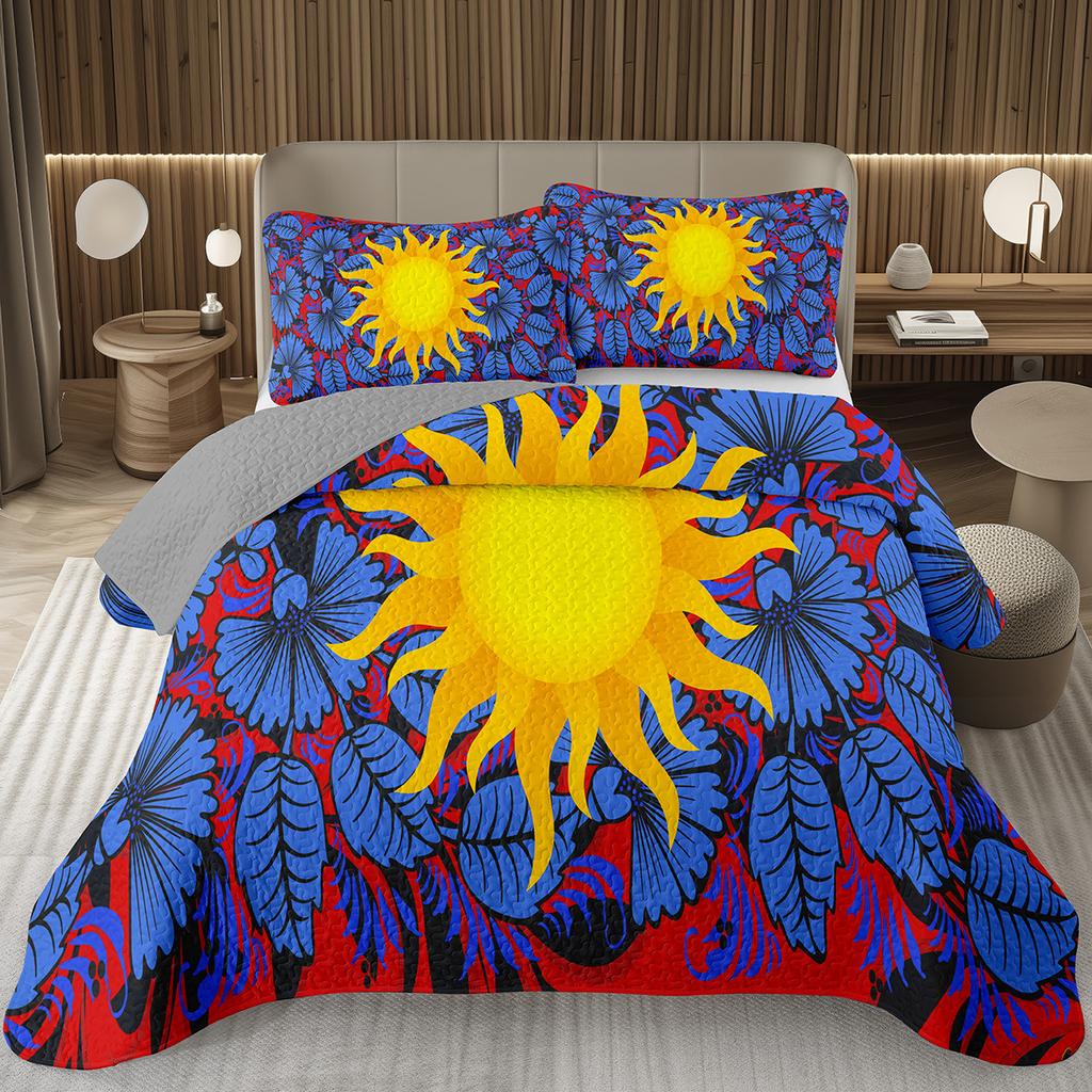 Boho Floral Bedspread Queen/Twin Luxury European Damask Paisley Pattern - Classic & Gorgeous Coverlet Reversible Grey Quilt Set