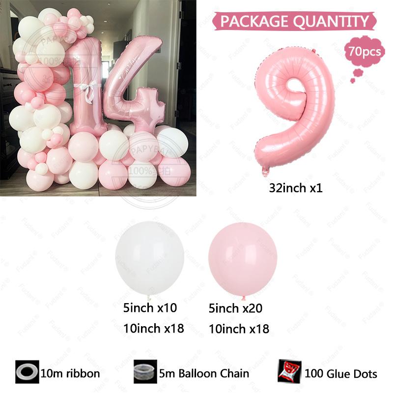 107pc/set Pink Cozy and Cute Style Digital Aluminum Film Balloon 1-9 Suitable for Birthday Party Anniversary Graduation Season