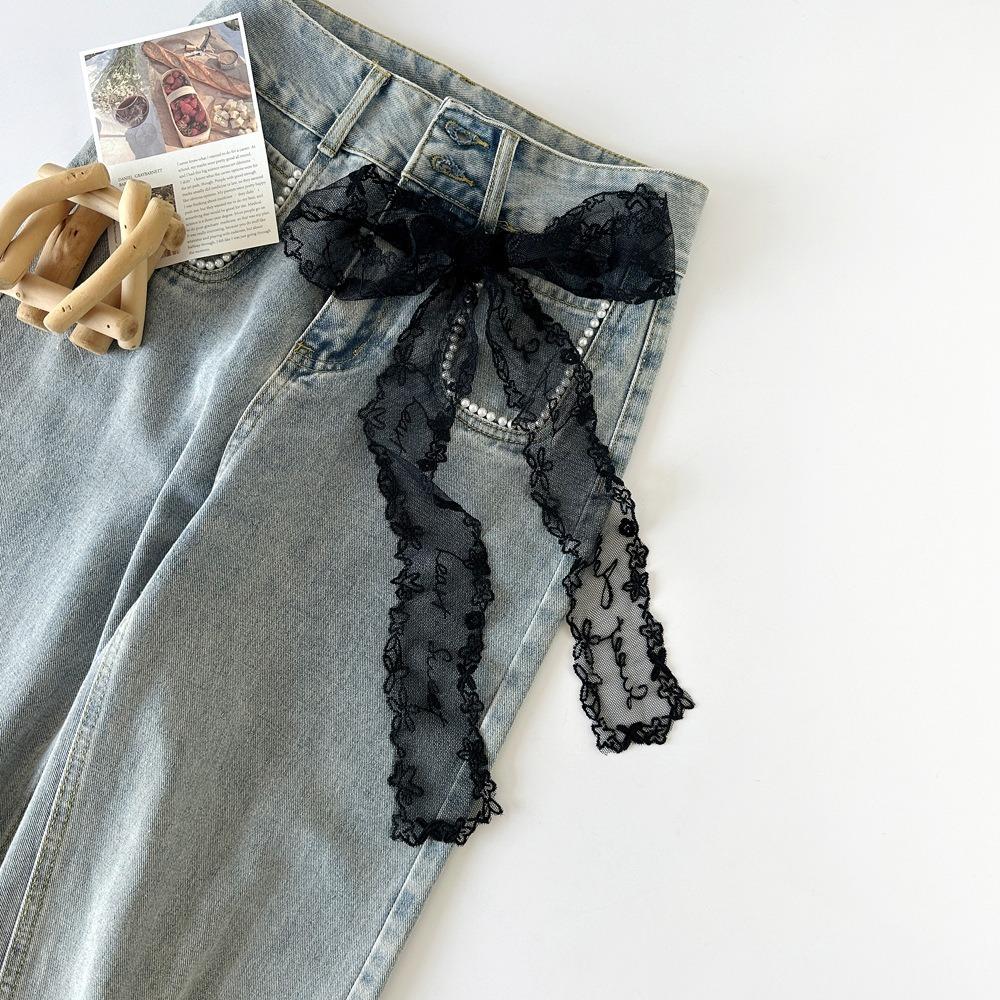 French Lace Lace Waistband Hollow Embroidery Thin Dress Belt Unique Tie Up Belt  Summer Season