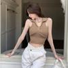 Camisole Tank Top Women's Summer Elegant Polo Collar Short Sleeveless Knitted Hot Girl Backless Top